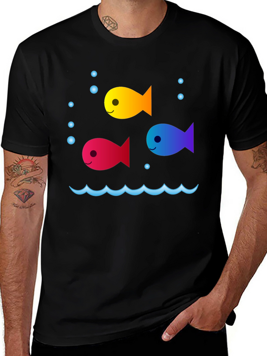 Whimsical Fish Graphic Tee - Black Cotton Comfort