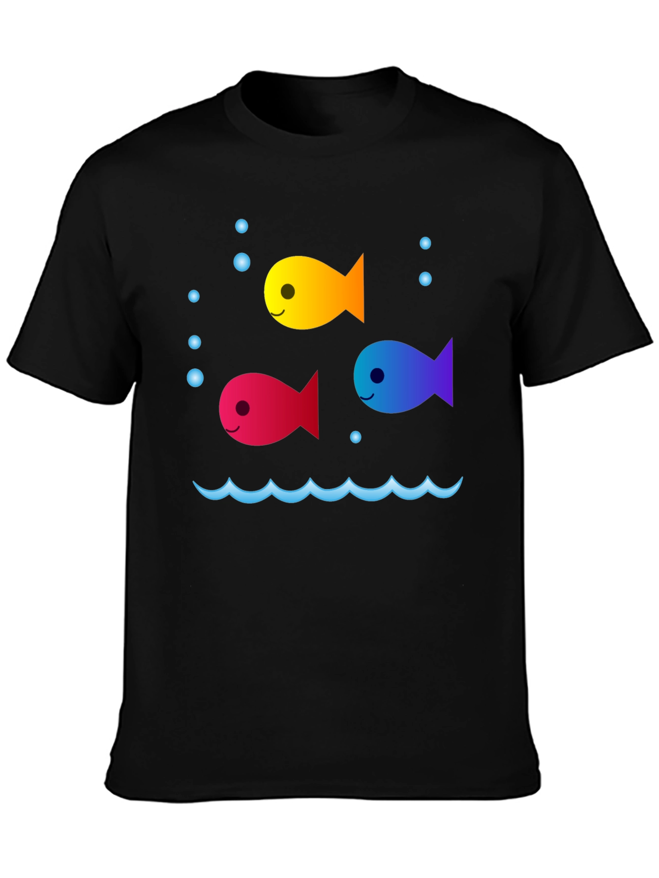 Whimsical Fish Graphic Tee - Black Cotton Comfort