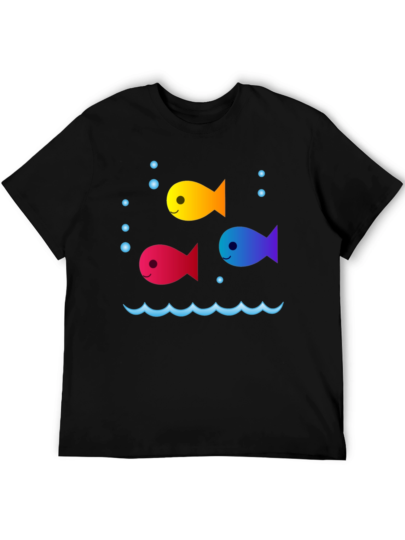 Whimsical Fish Graphic Tee - Black Cotton Comfort