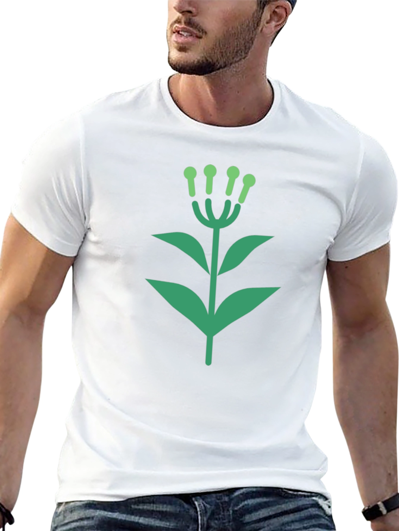 Green Floral Graphic Black T-Shirt