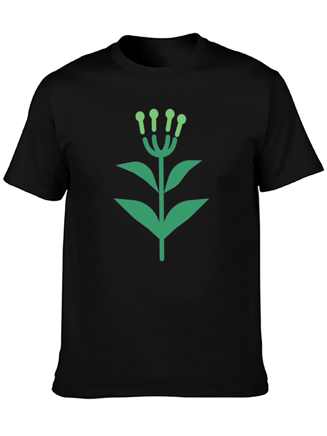 Green Floral Graphic Black T-Shirt