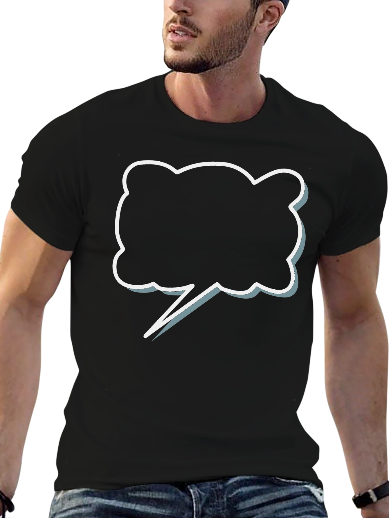 Black T-Shirt with Speech Bubble Graphic