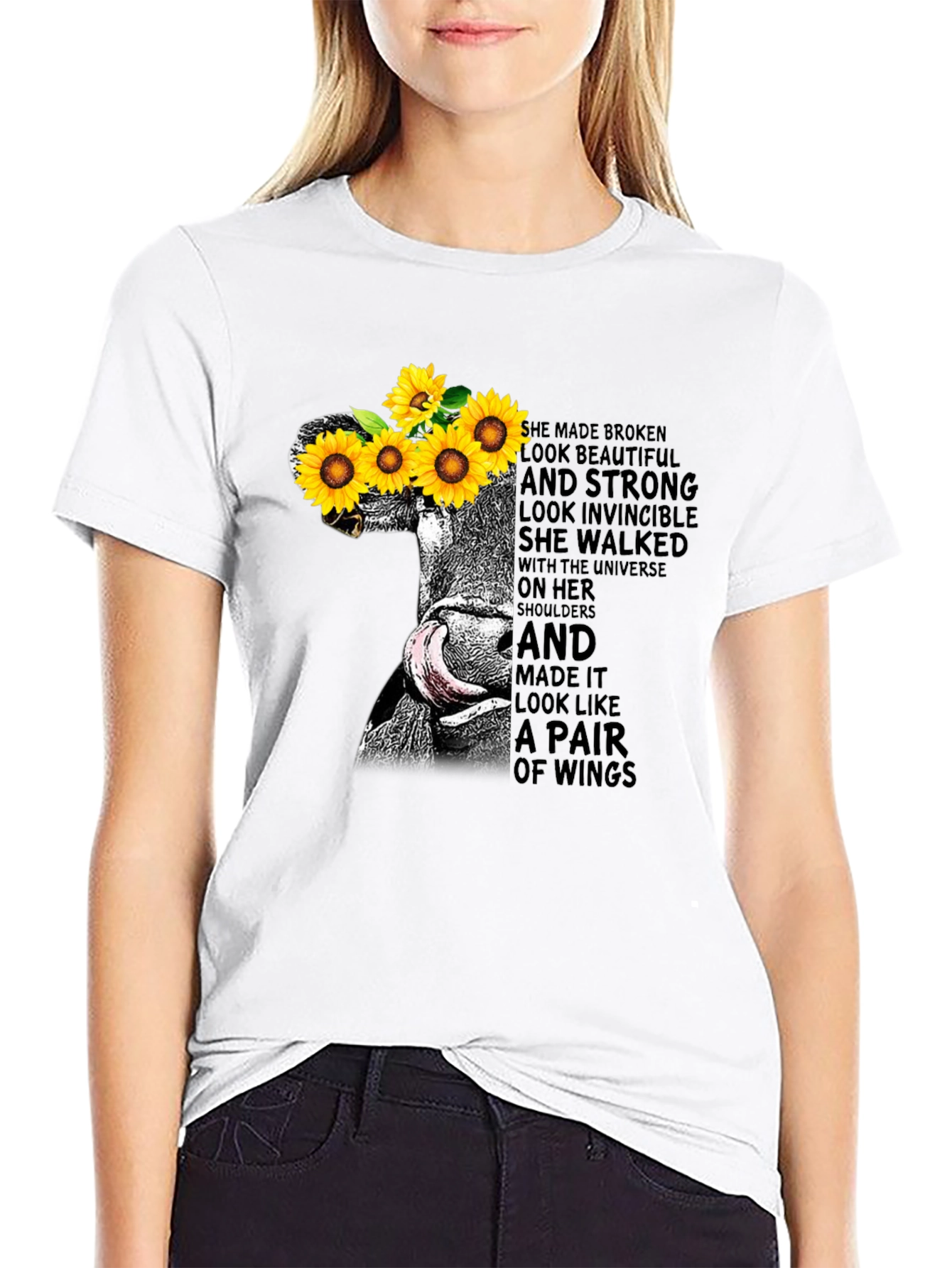 Sunflower Cow Graphic Tee - Empowering Womens T-Shirt