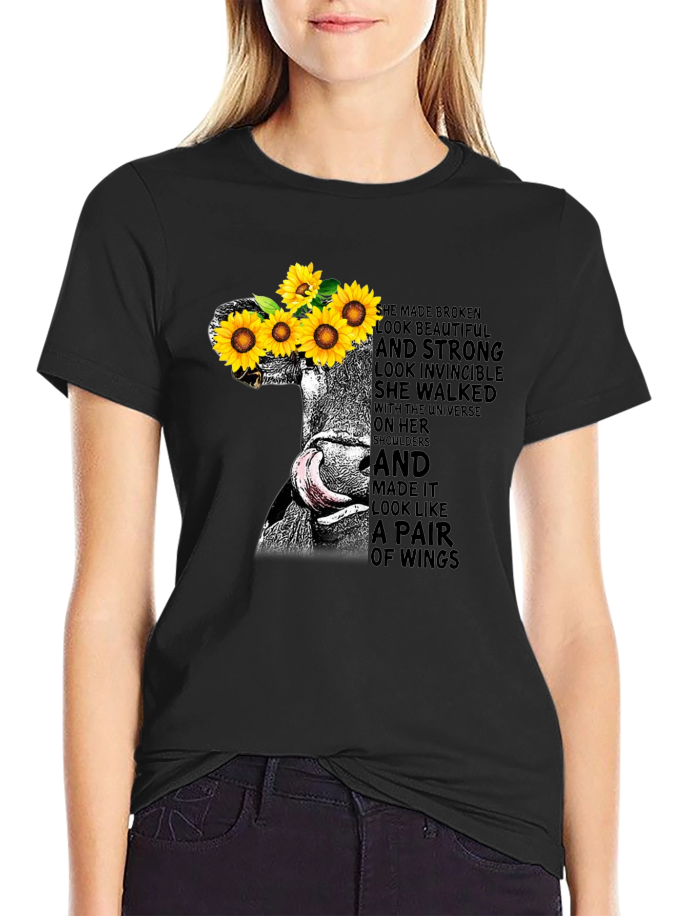 Sunflower Cow Graphic Tee - Empowering Womens T-Shirt