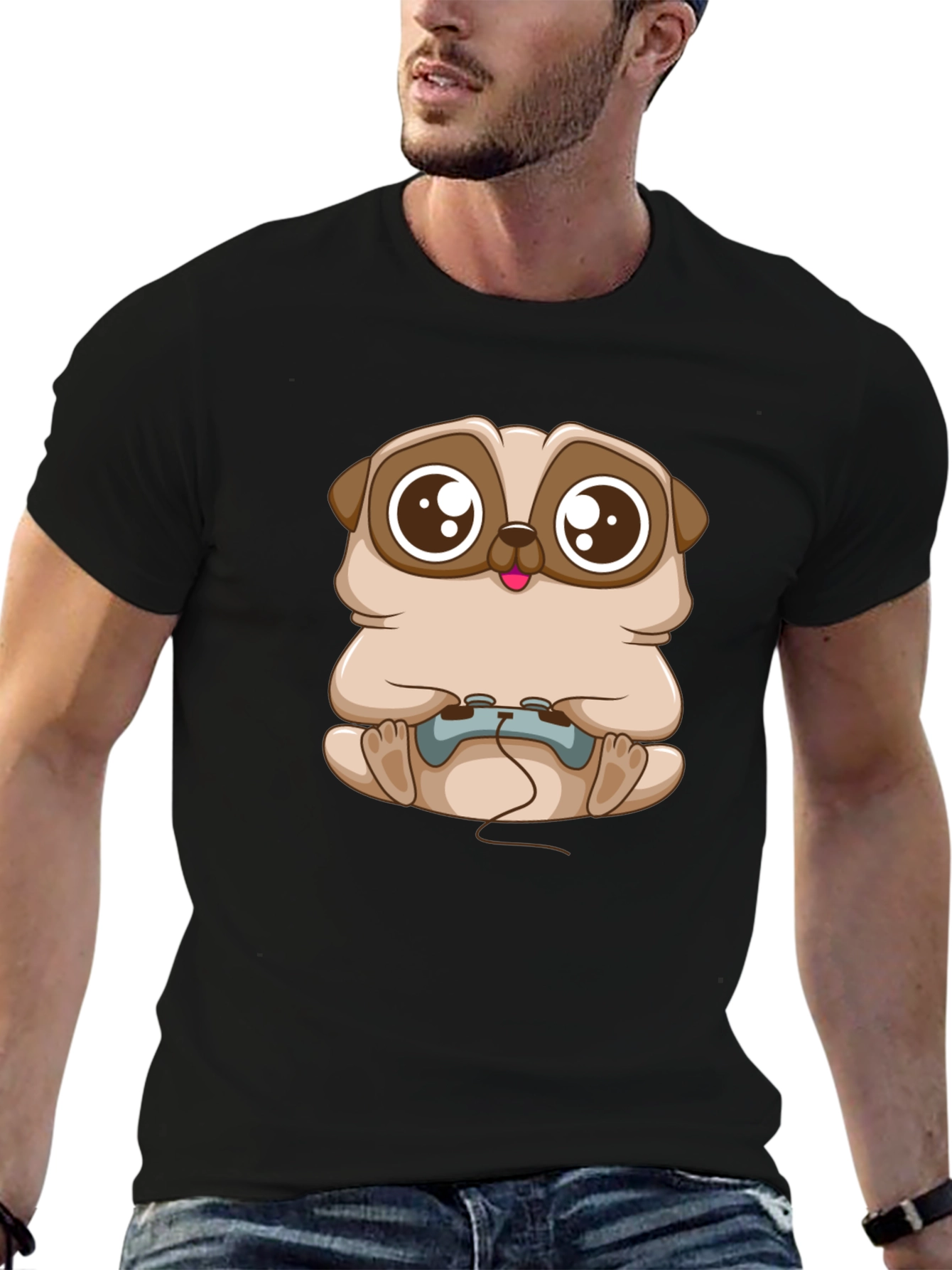 Gamer Pug Graphic T-Shirt - Black Cotton Tee