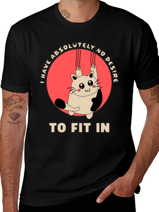 Unique Cat Graphic T-Shirt - No Desire to Fit In