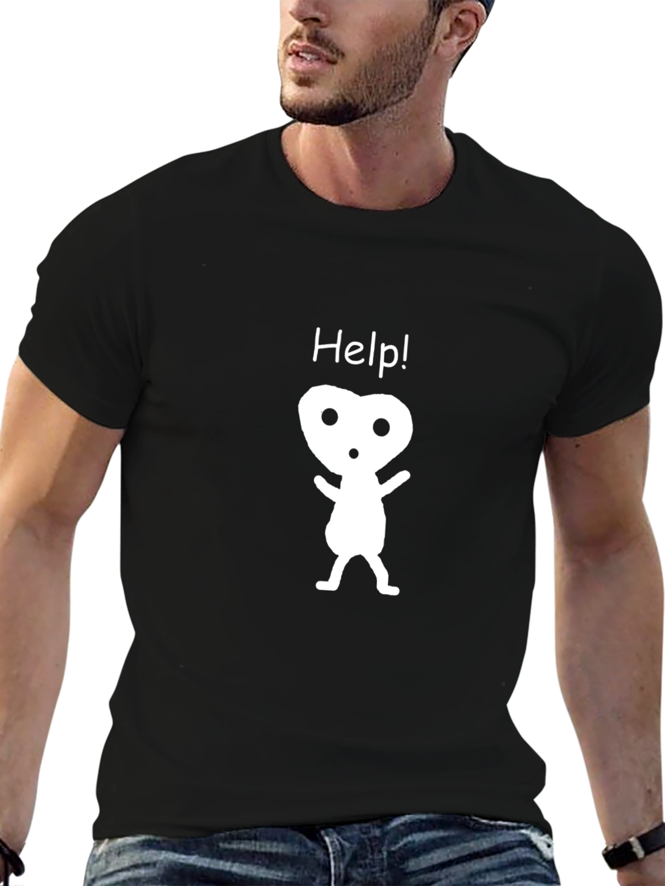 Help! Graphic Black T-Shirt - Kodama Spirit