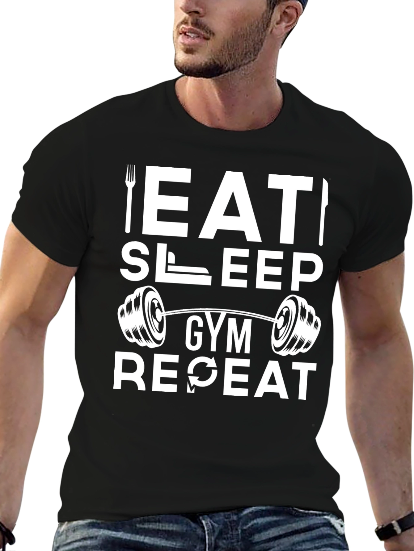 Eat Sleep Gym Repeat Black T-Shirt