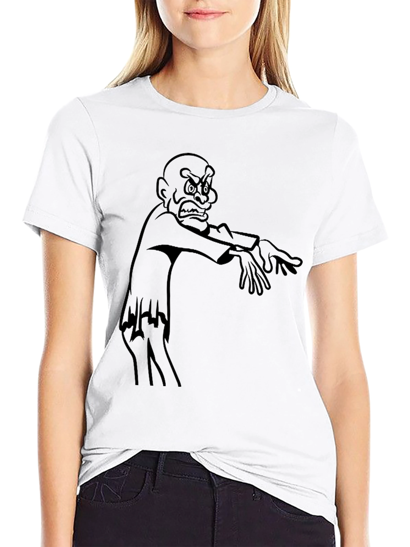 Cartoon Zombie Graphic Black T-Shirt