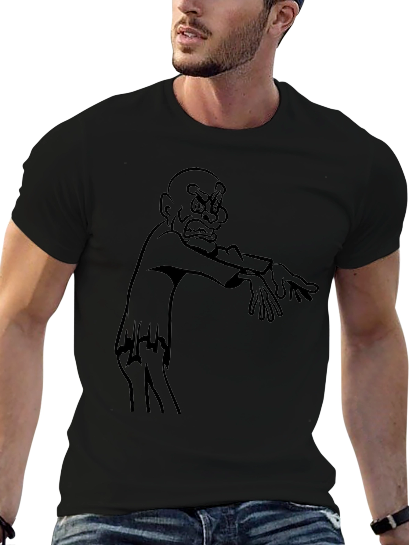 Cartoon Zombie Graphic Black T-Shirt