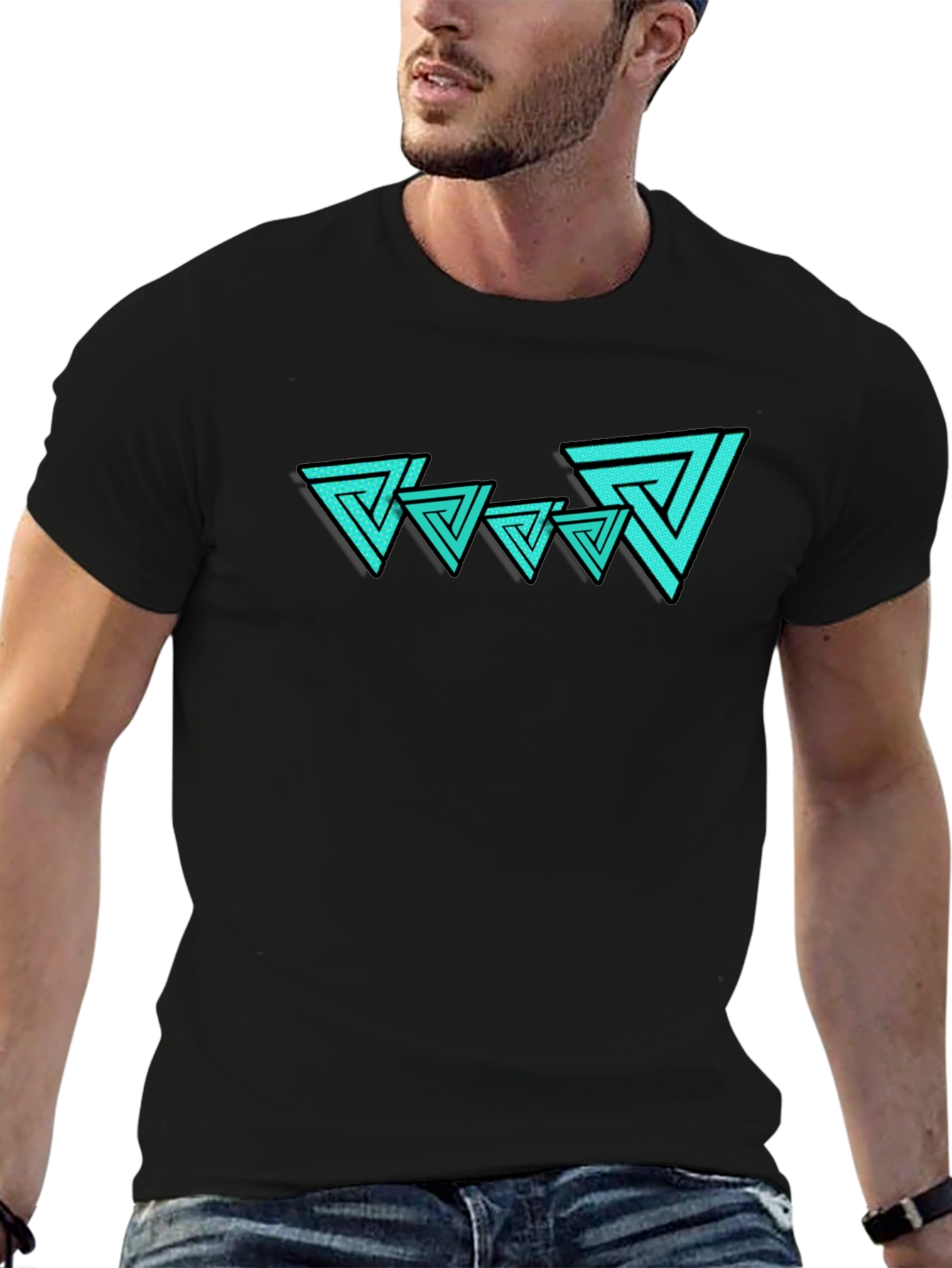 Abstract Triangle Graphic Tee - Mens Black T-Shirt