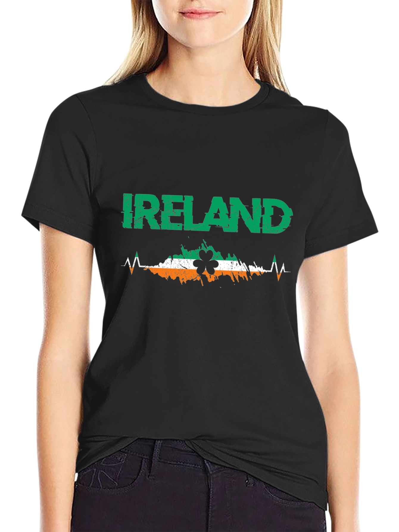 Ireland Heartbeat Shamrock Black T-Shirt