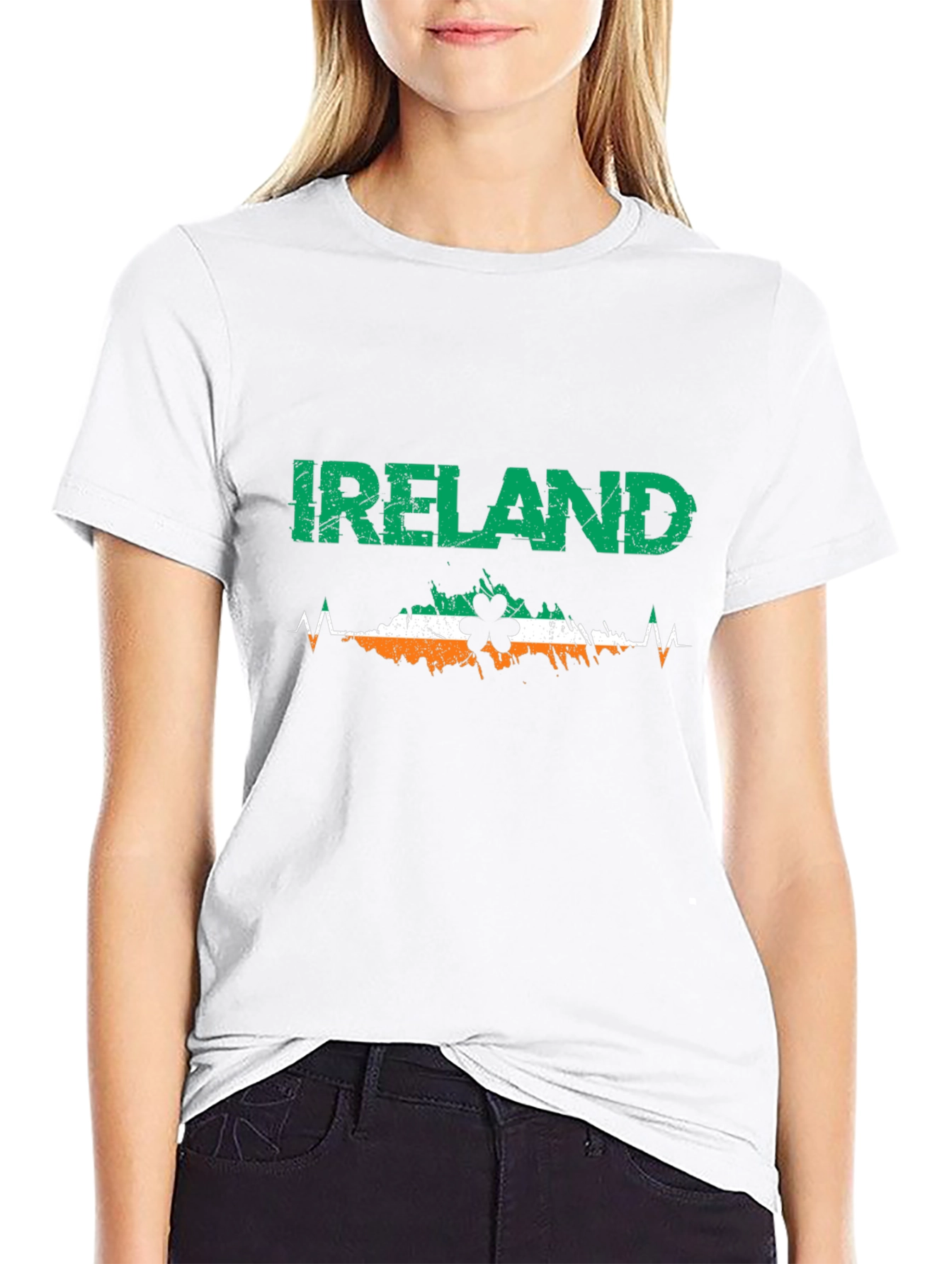 Ireland Heartbeat Shamrock Black T-Shirt