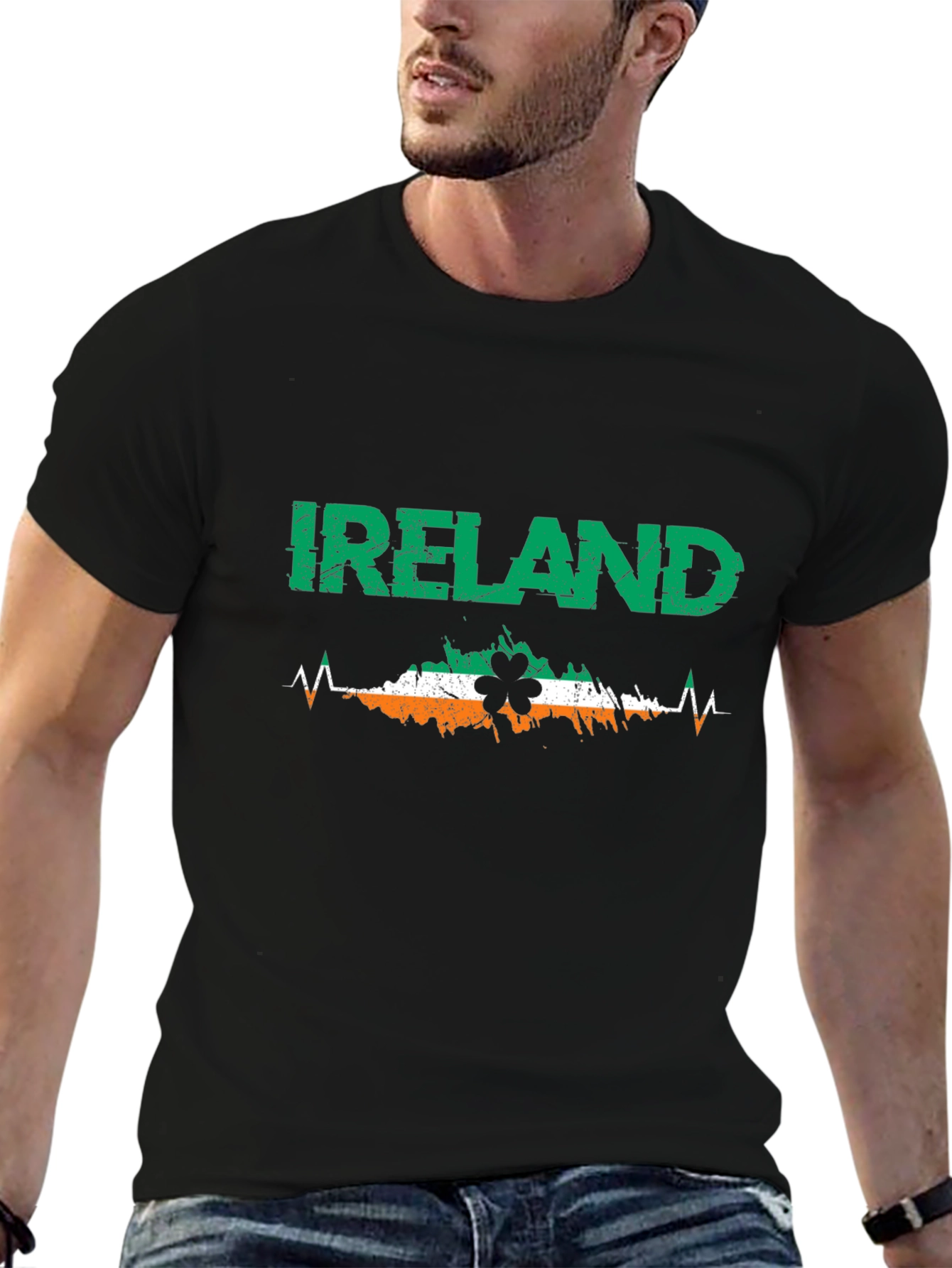 Ireland Heartbeat Shamrock Black T-Shirt