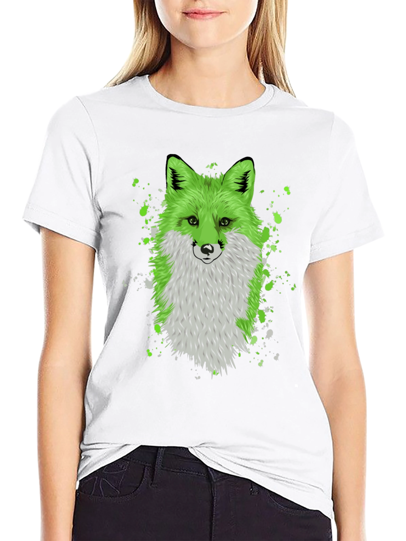 Green Fox Graphic Tee - Trendy Animal Design