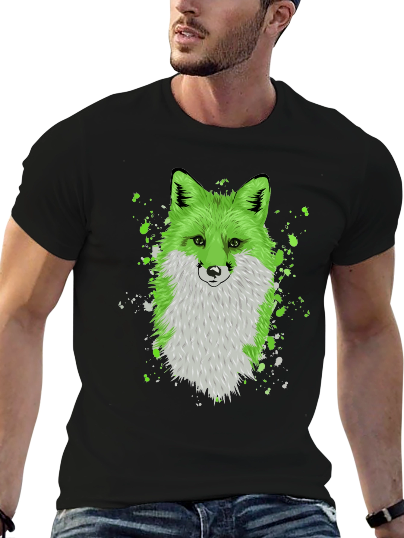 Green Fox Graphic Tee - Trendy Animal Design