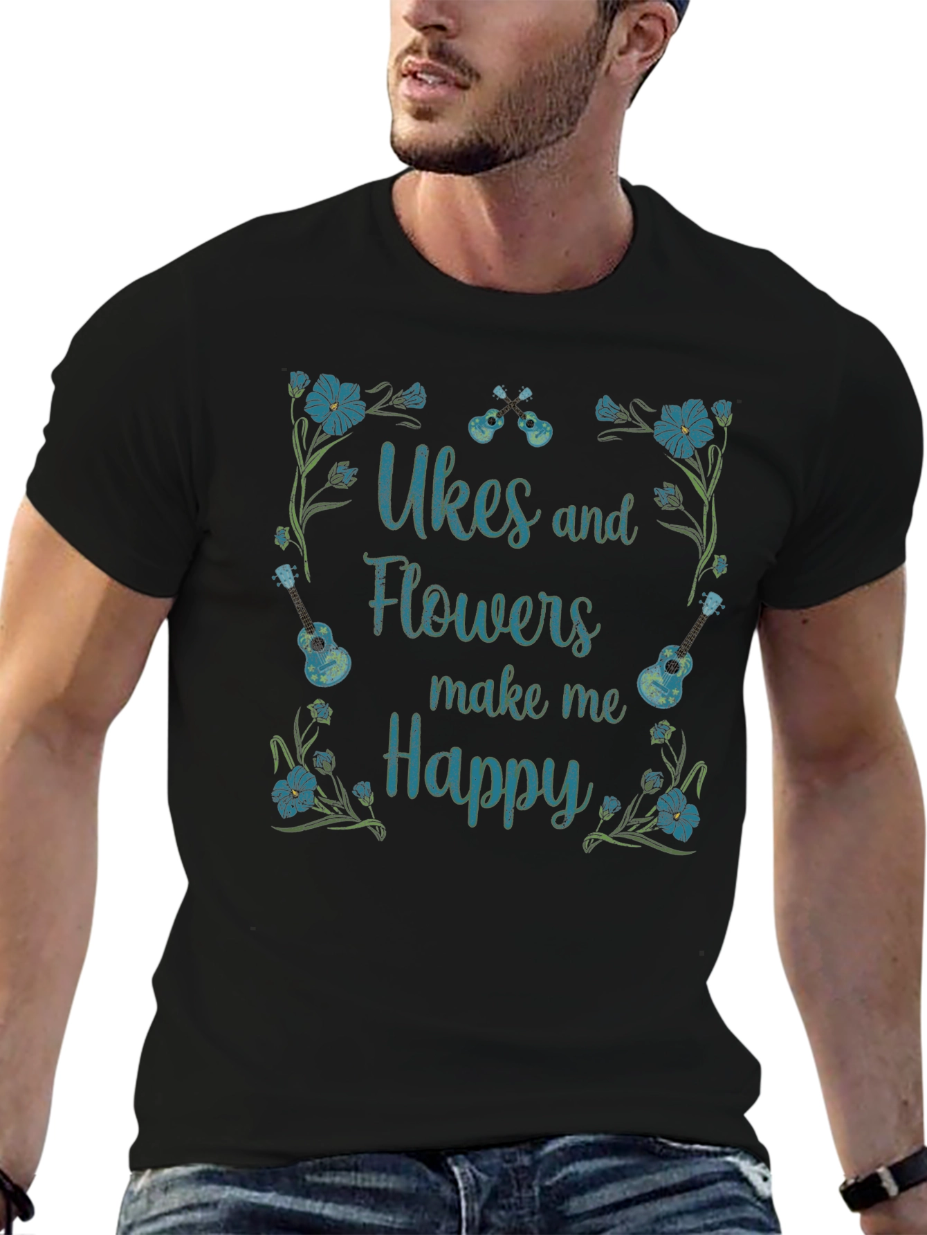 Ukes & Flowers Graphic T-Shirt - Make Me Happy!
