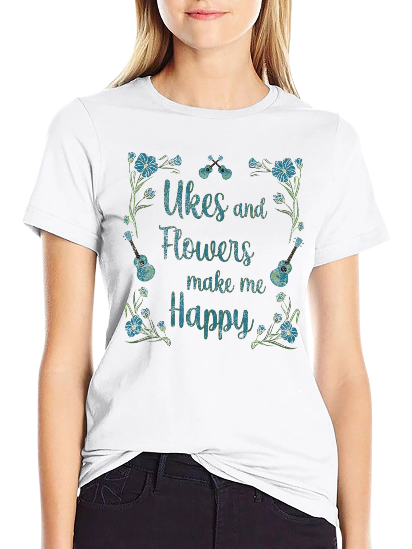 Ukes & Flowers Graphic T-Shirt - Make Me Happy!