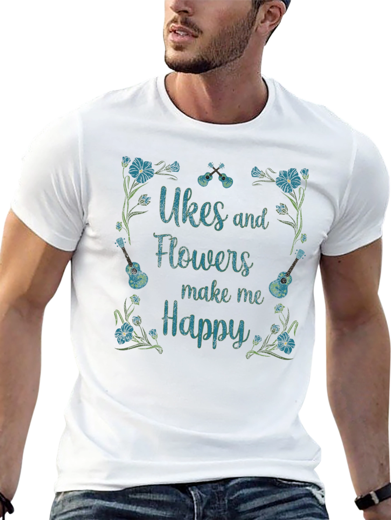 Ukes & Flowers Graphic T-Shirt - Make Me Happy!