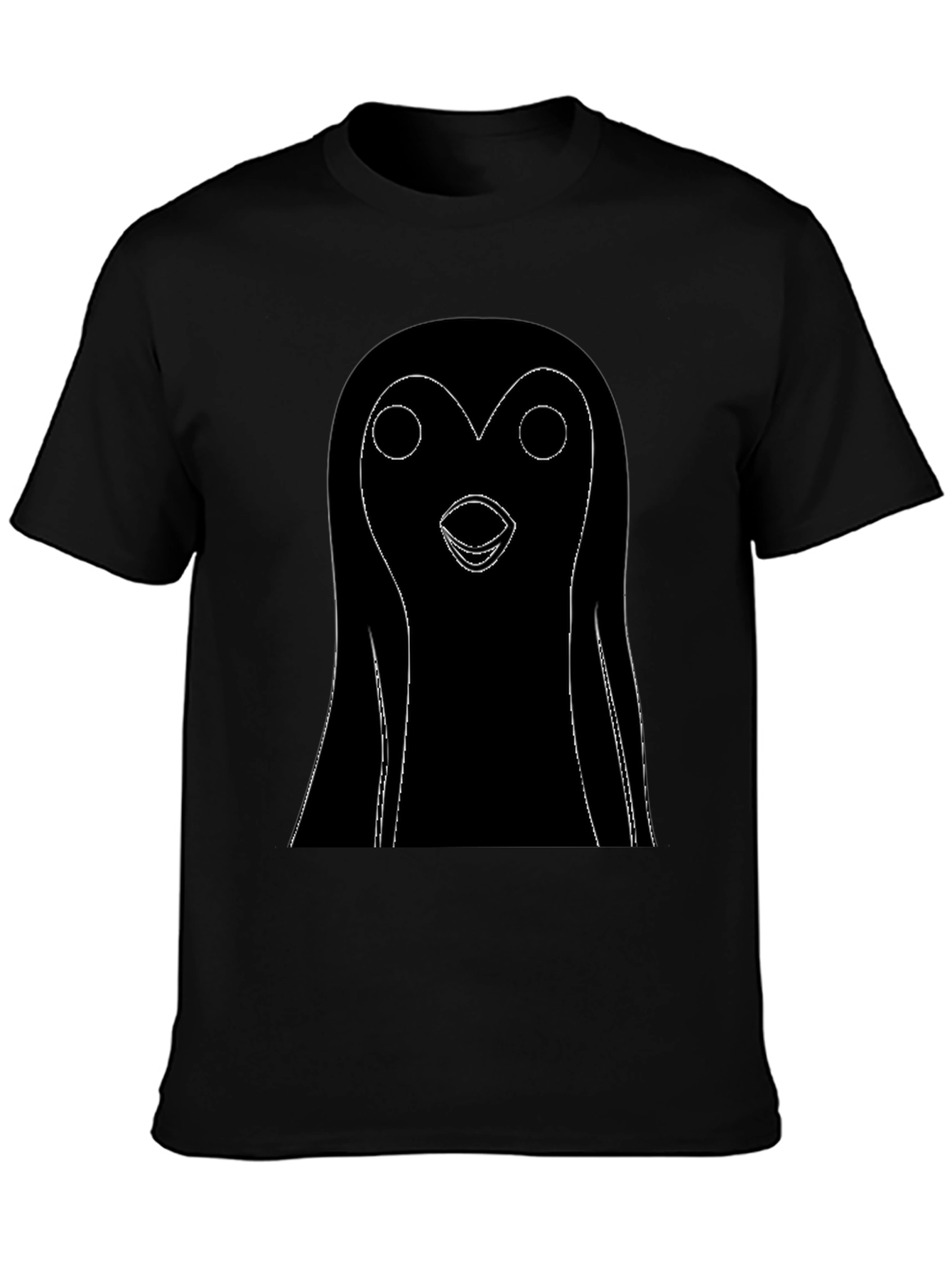 Black T-Shirt with Cartoon Penguin Graphic