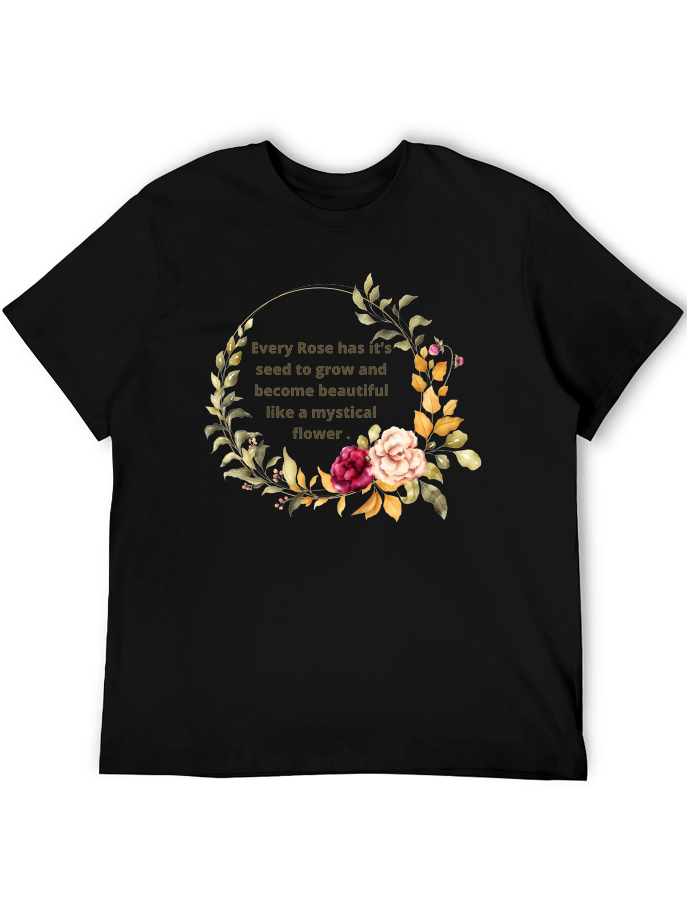 Mystical Rose Flower Graphic Black T-Shirt