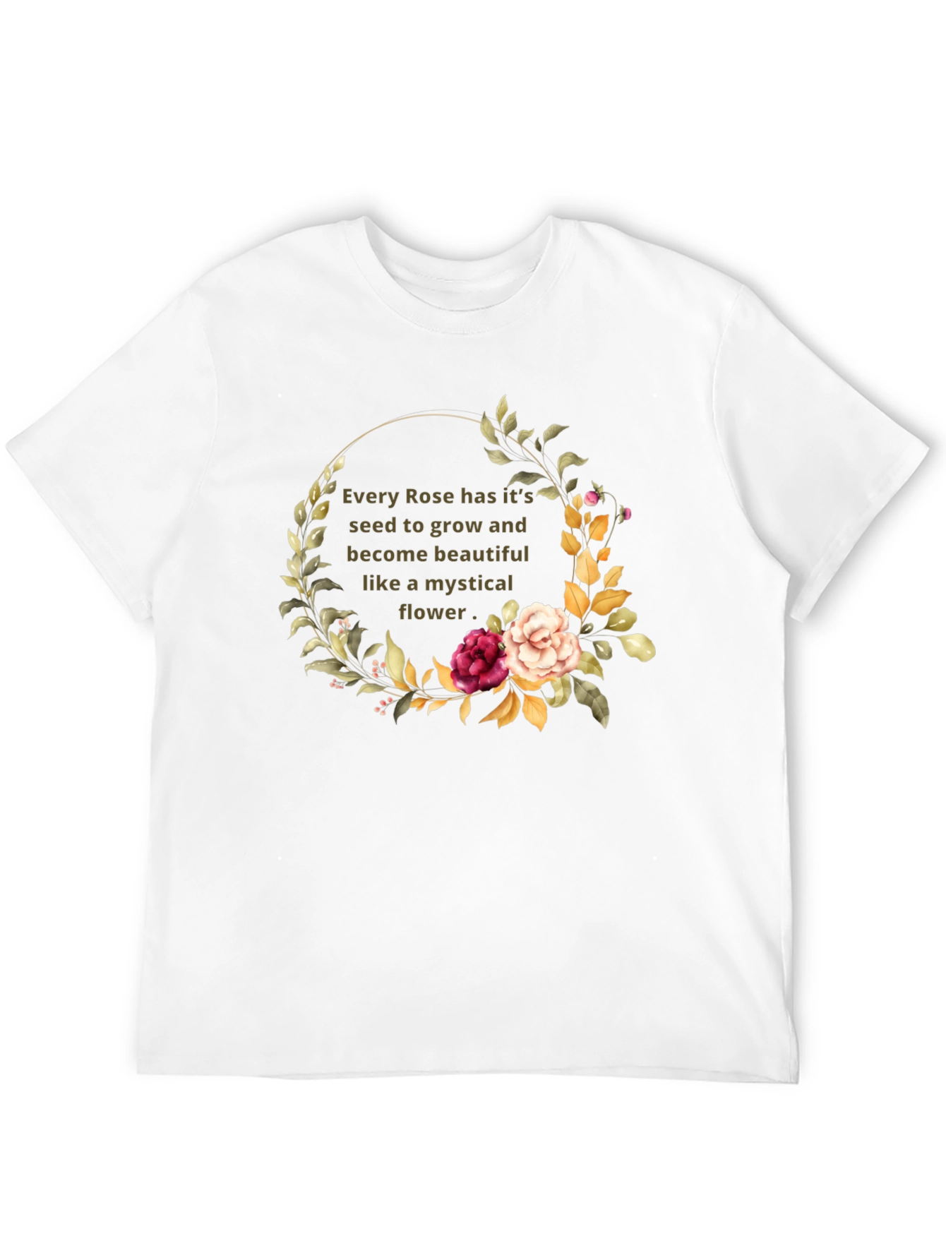 Mystical Rose Flower Graphic Black T-Shirt