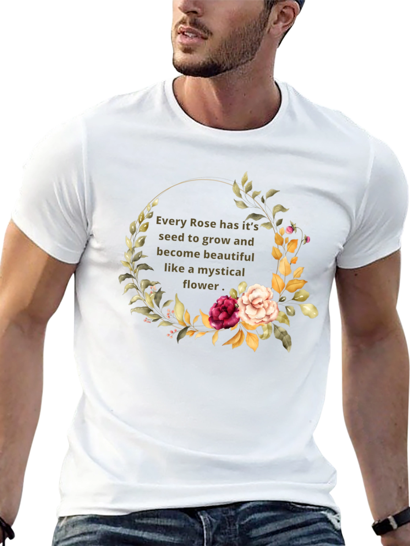 Mystical Rose Flower Graphic Black T-Shirt