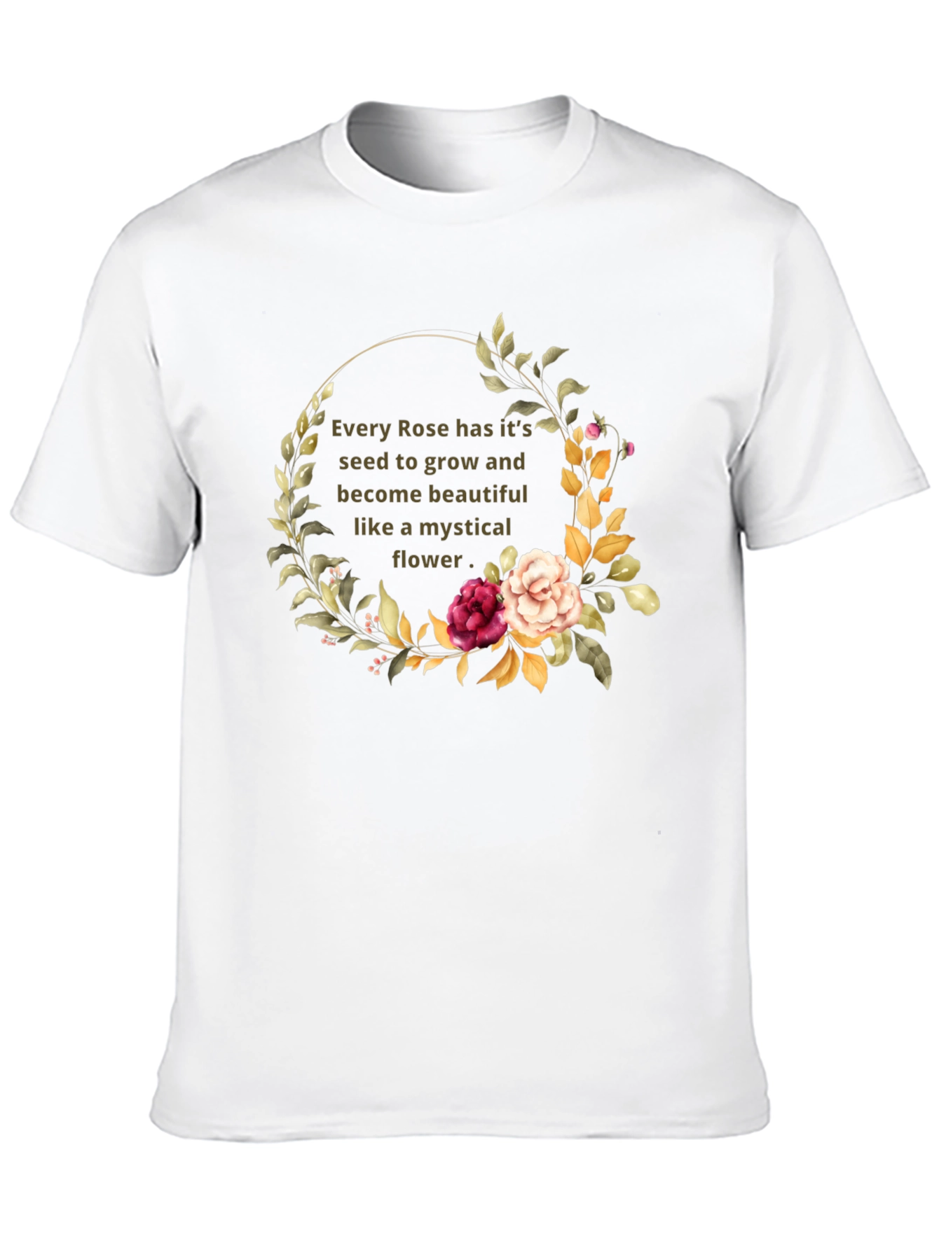 Mystical Rose Flower Graphic Black T-Shirt
