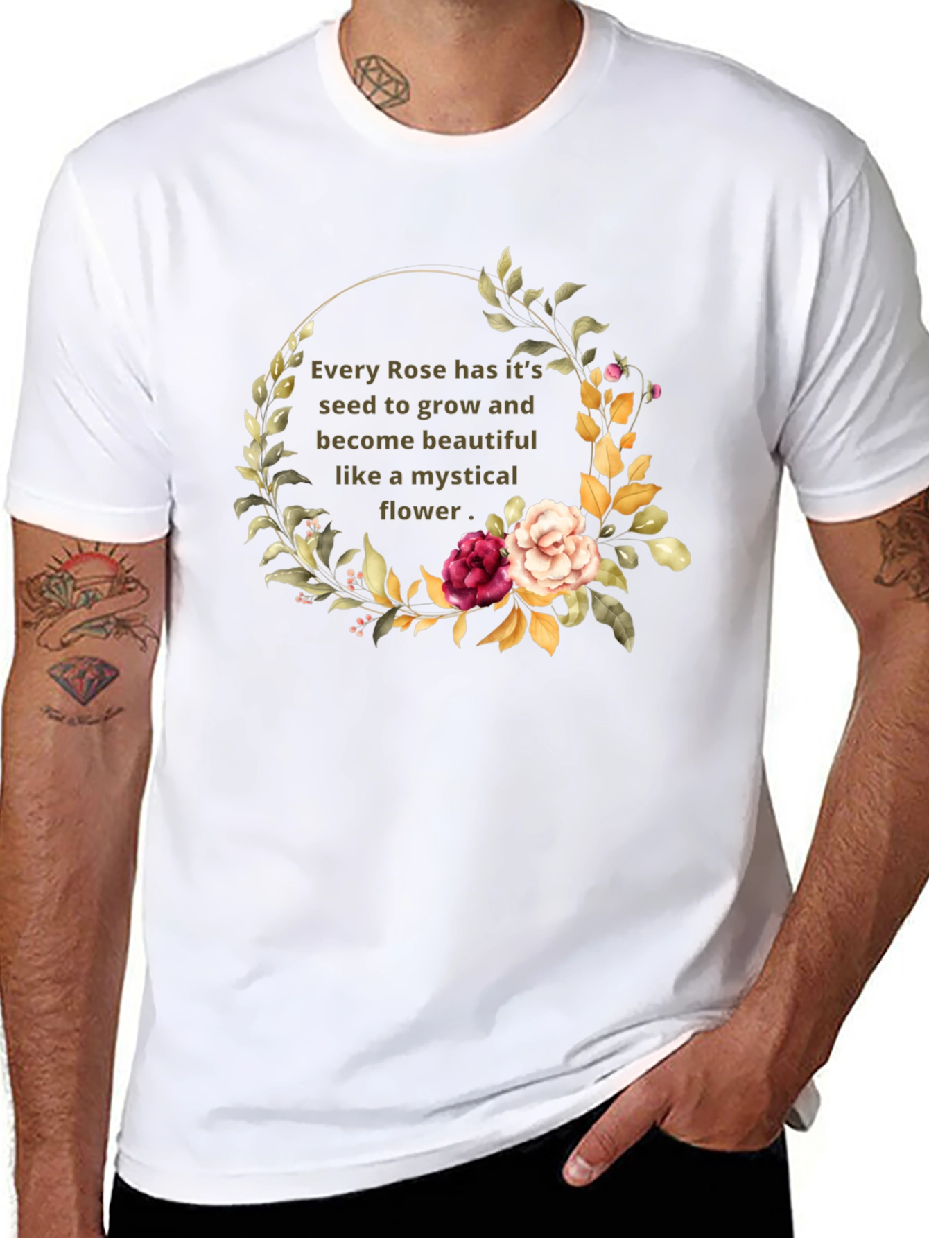 Mystical Rose Flower Graphic Black T-Shirt