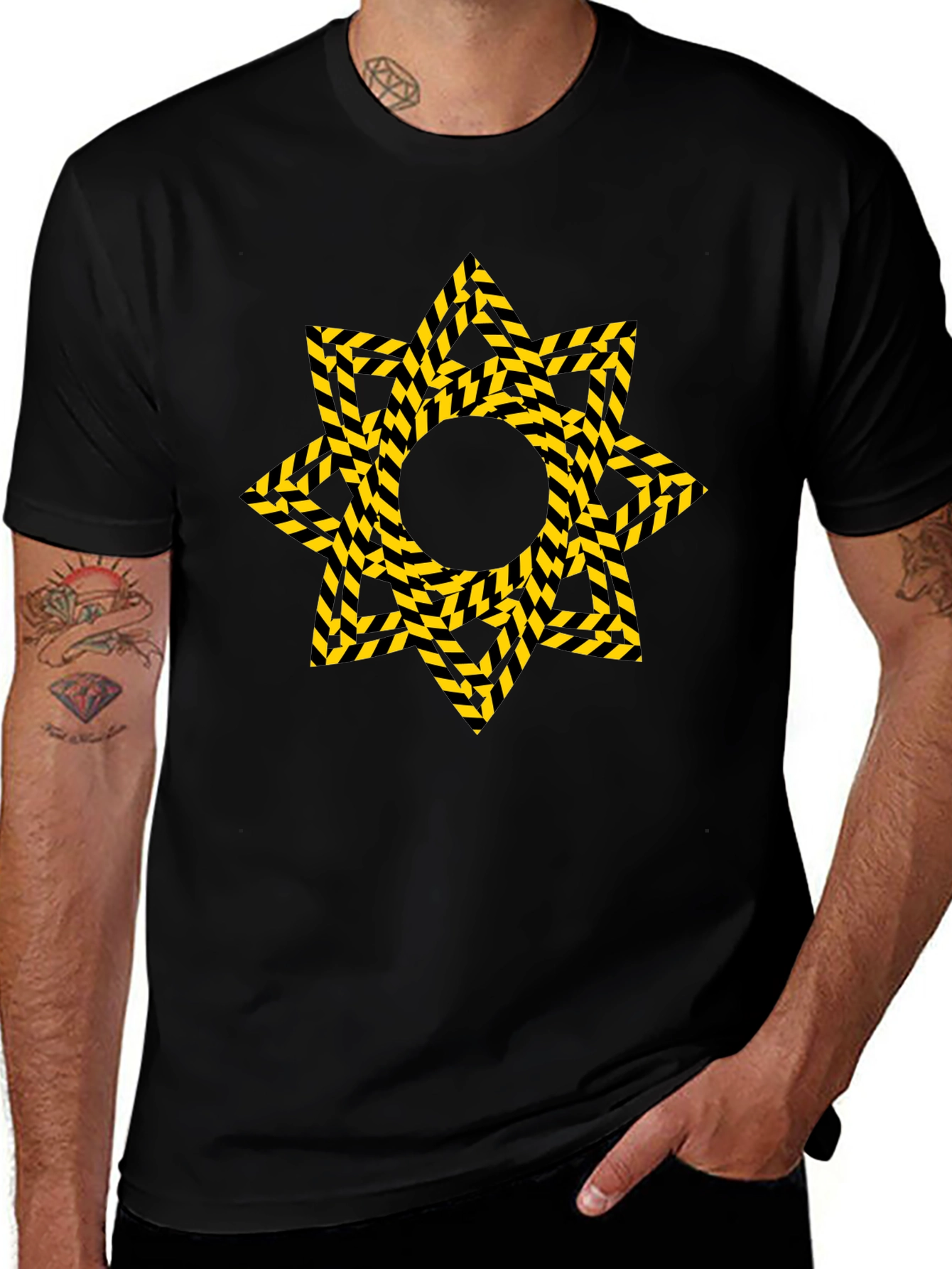 Striped Star Graphic Black T-Shirt