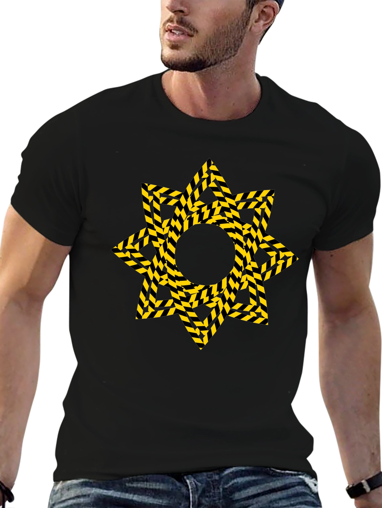 Striped Star Graphic Black T-Shirt
