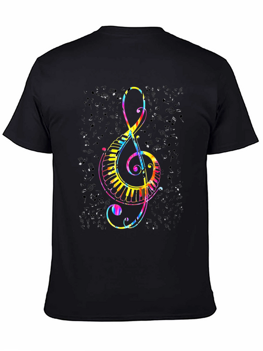 Colorful Treble Clef & Piano Keys Black T-Shirt