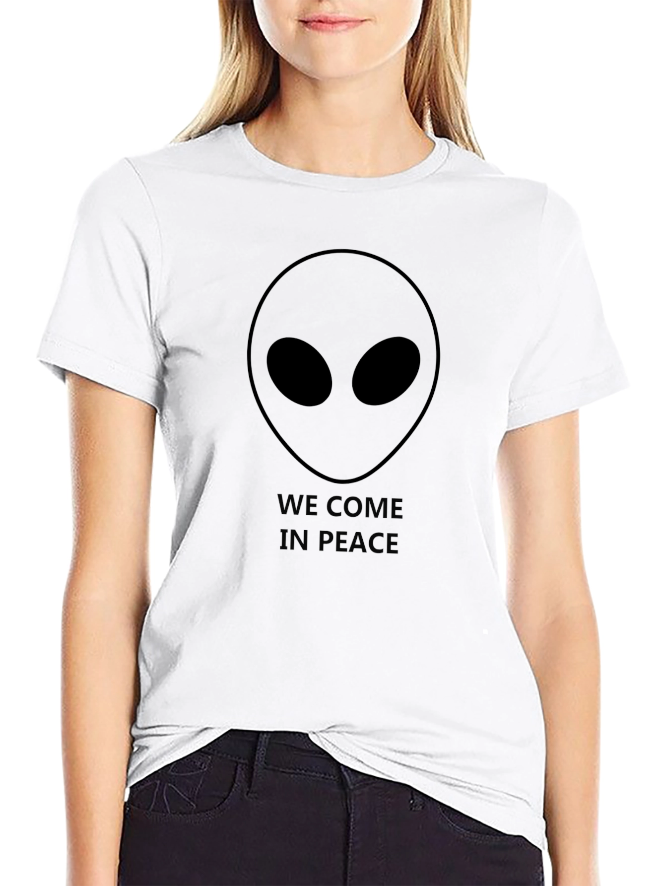 We Come In Peace Alien Graphic Black T-Shirt