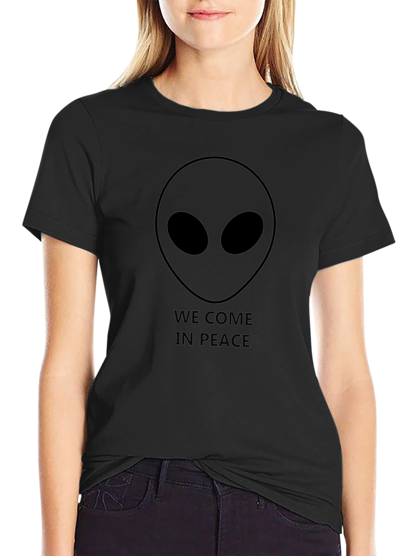 We Come In Peace Alien Graphic Black T-Shirt