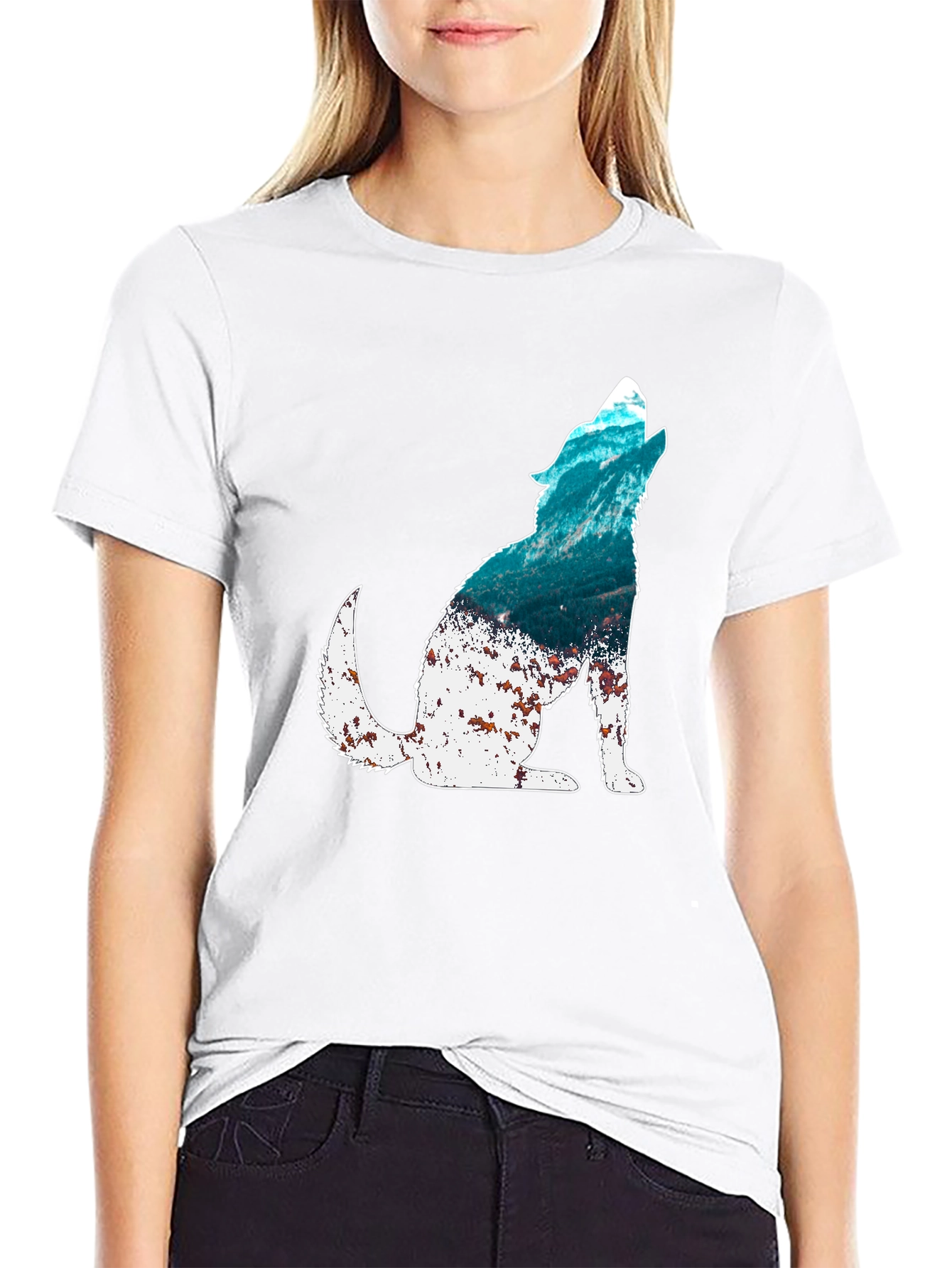 Wolf Silhouette Ocean Graphic Tee - Mens Black T-Shirt