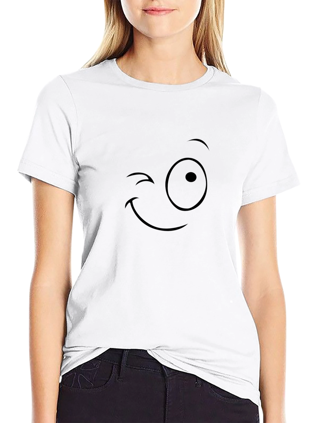 Winking Face Graphic T-Shirt - Black