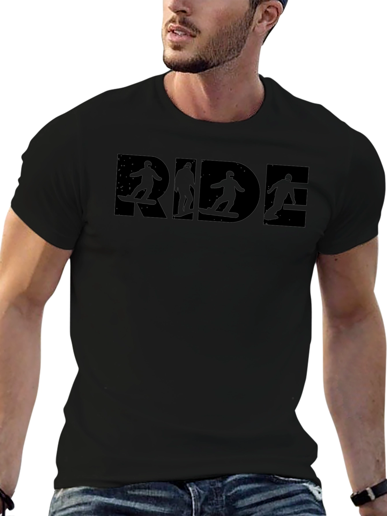 RIDE Graphic Black T-Shirt - Snowboarder Design