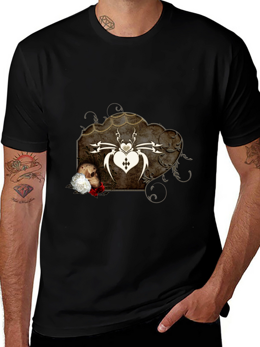 Gothic Spider Heart Skull Graphic Tee