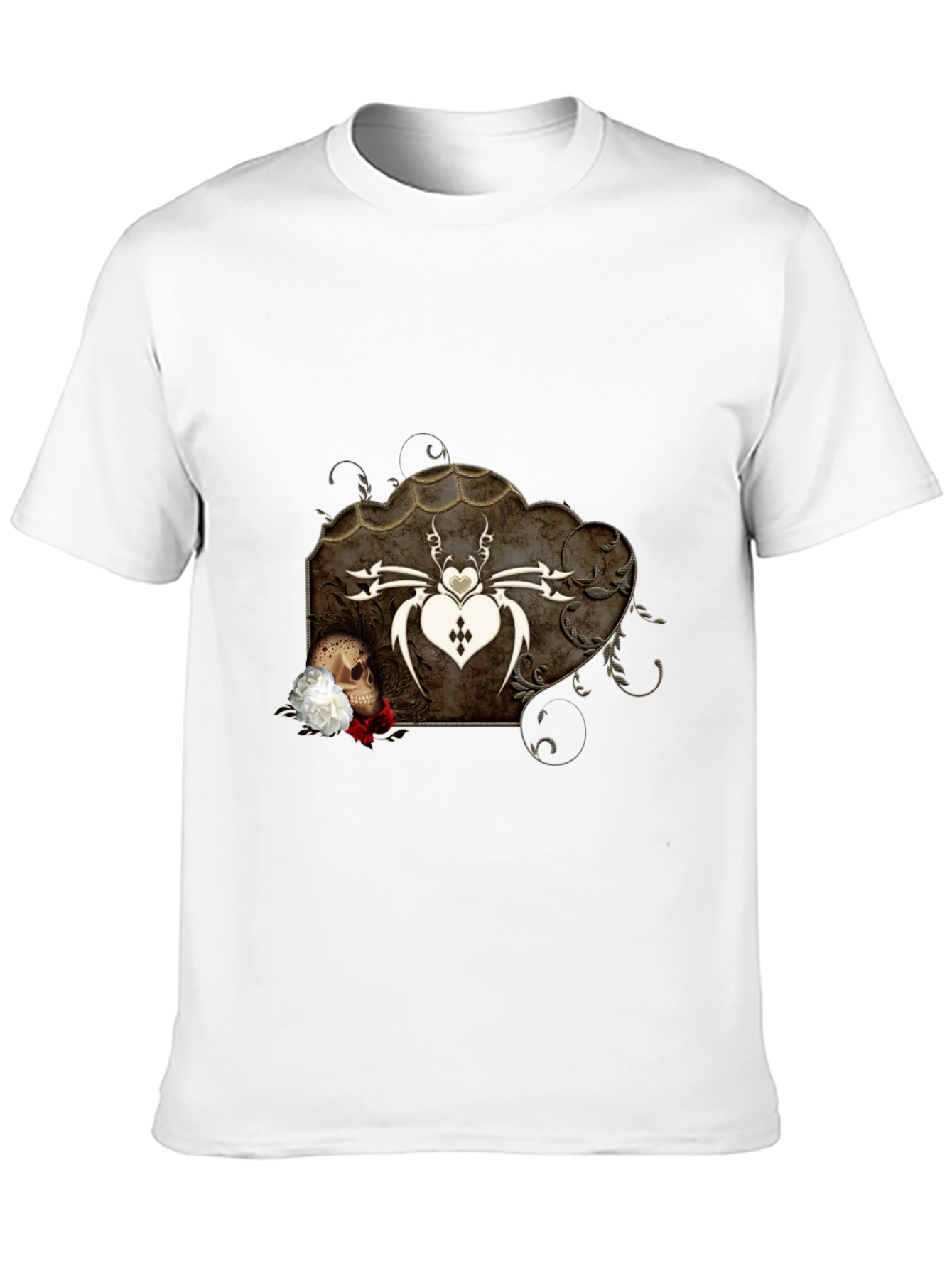 Gothic Spider Heart Skull Graphic Tee