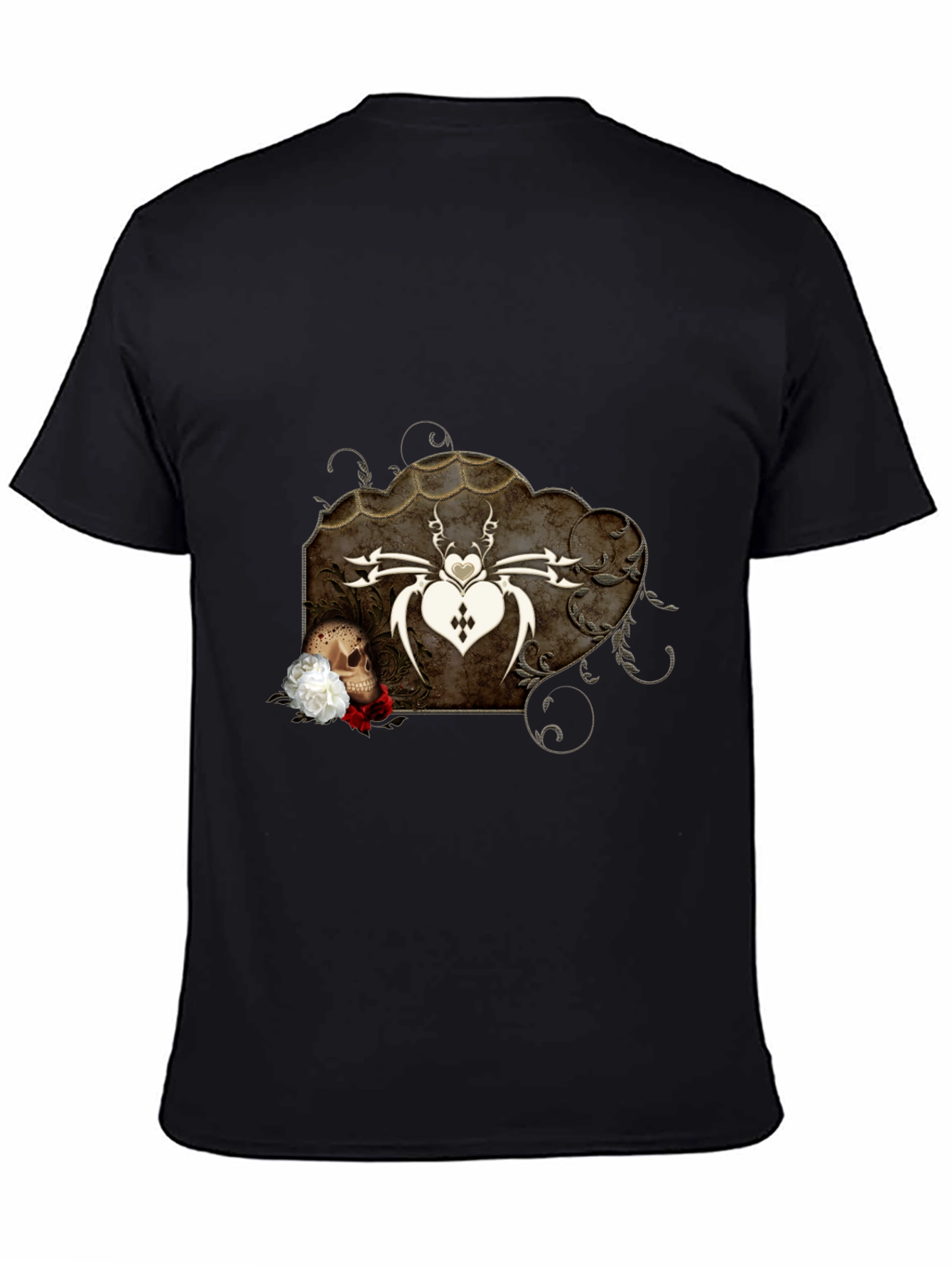 Gothic Spider Heart Skull Graphic Tee