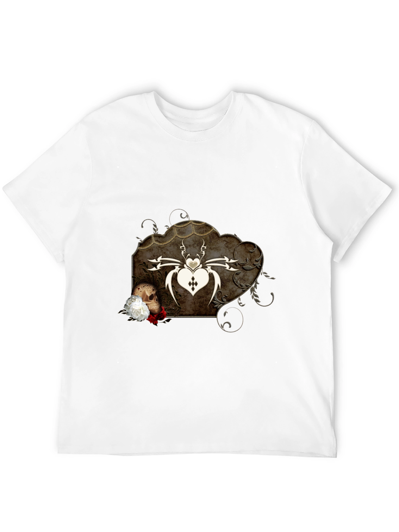 Gothic Spider Heart Skull Graphic Tee