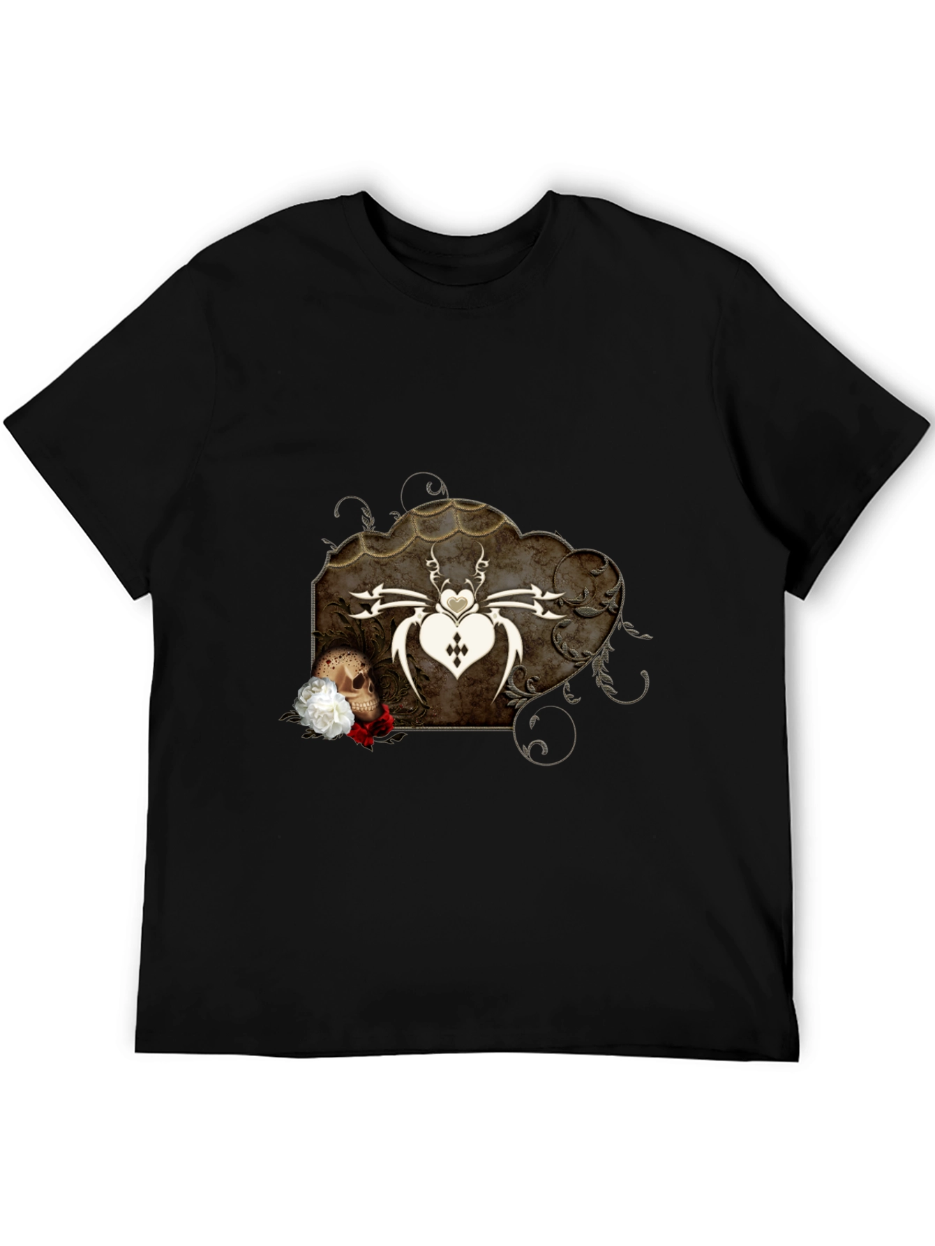 Gothic Spider Heart Skull Graphic Tee