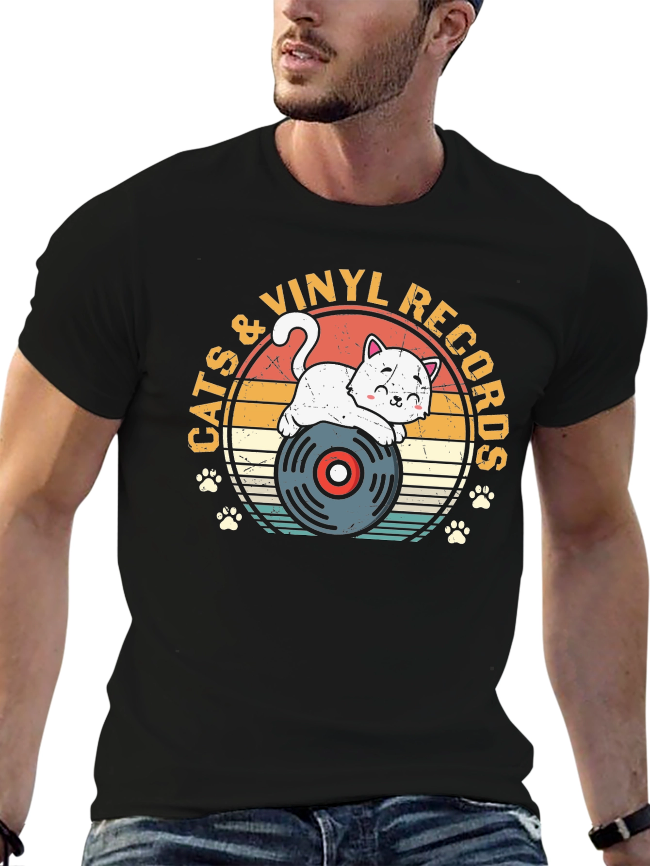 Cats & Vinyl Records Graphic T-Shirt