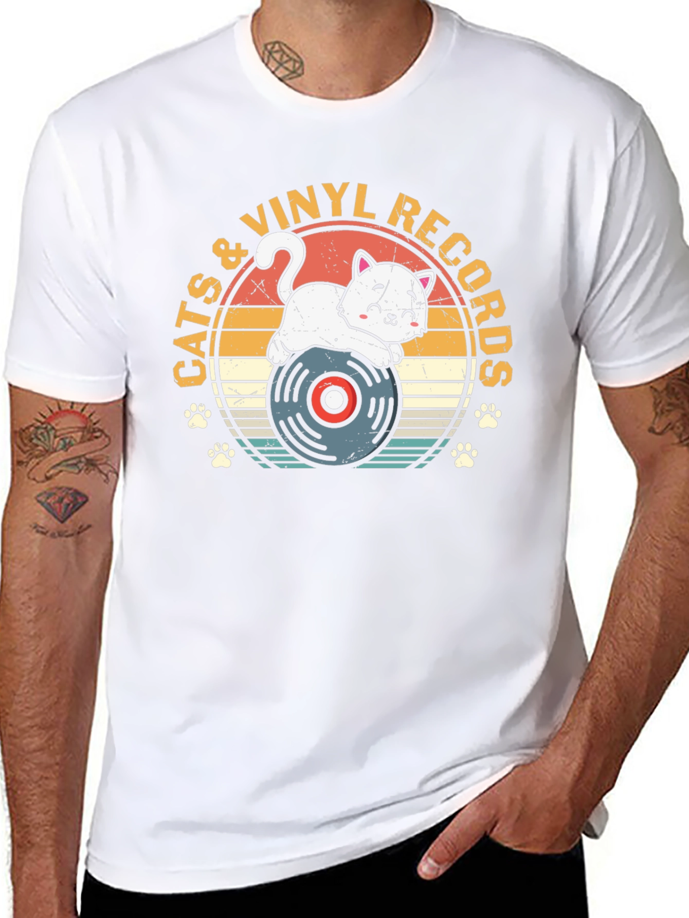 Cats & Vinyl Records Graphic T-Shirt