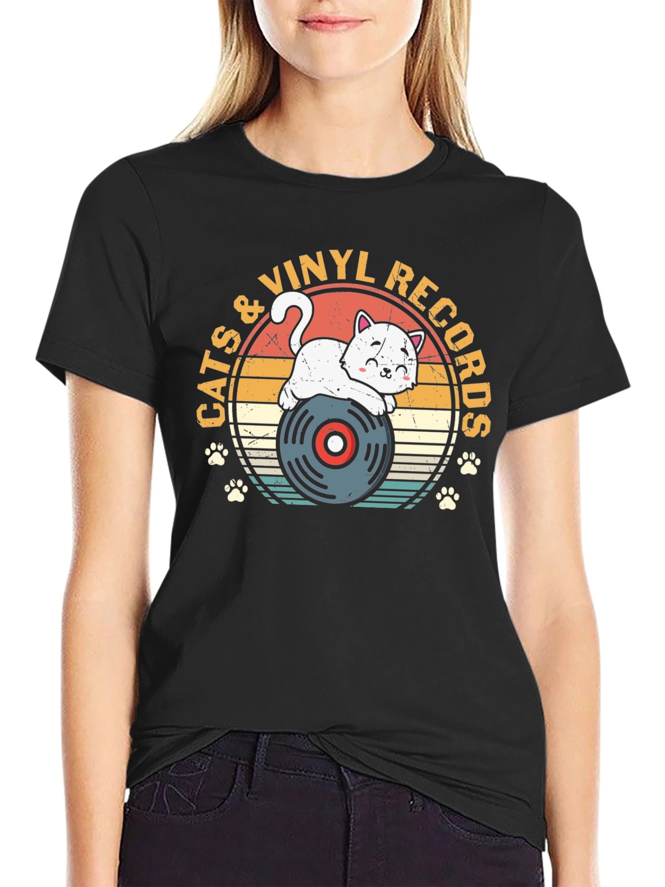 Cats & Vinyl Records Graphic T-Shirt