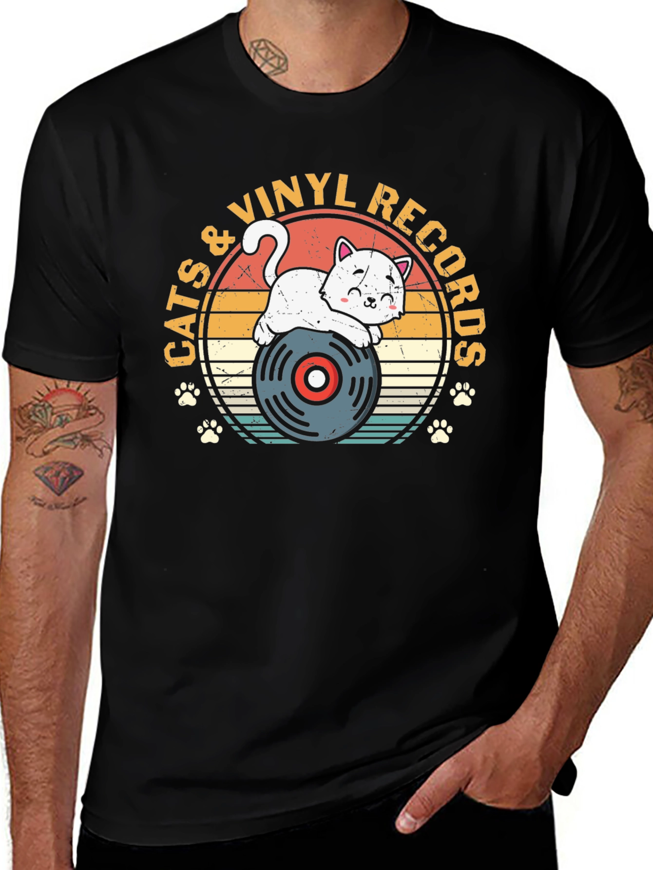 Cats & Vinyl Records Graphic T-Shirt
