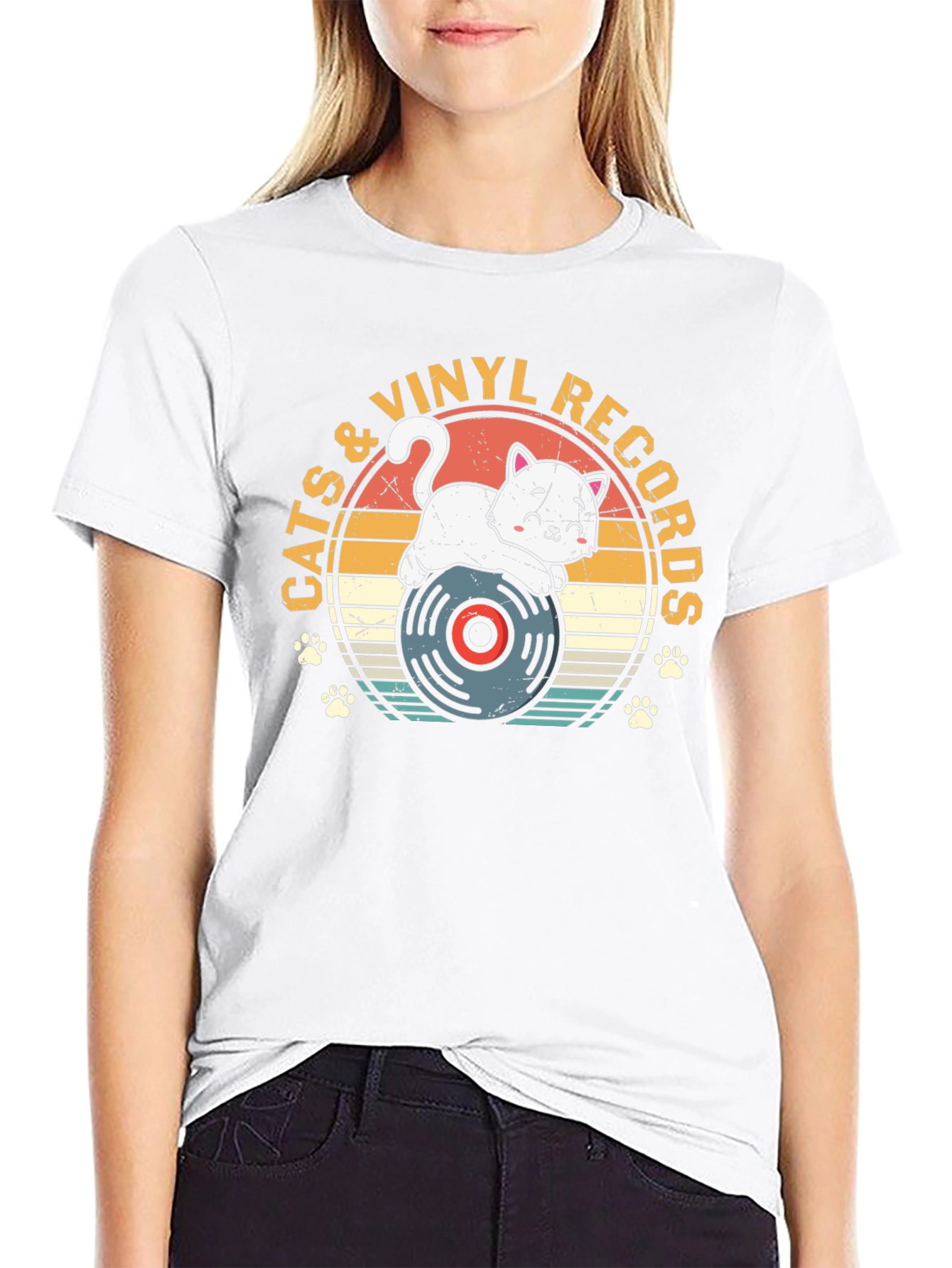 Cats & Vinyl Records Graphic T-Shirt