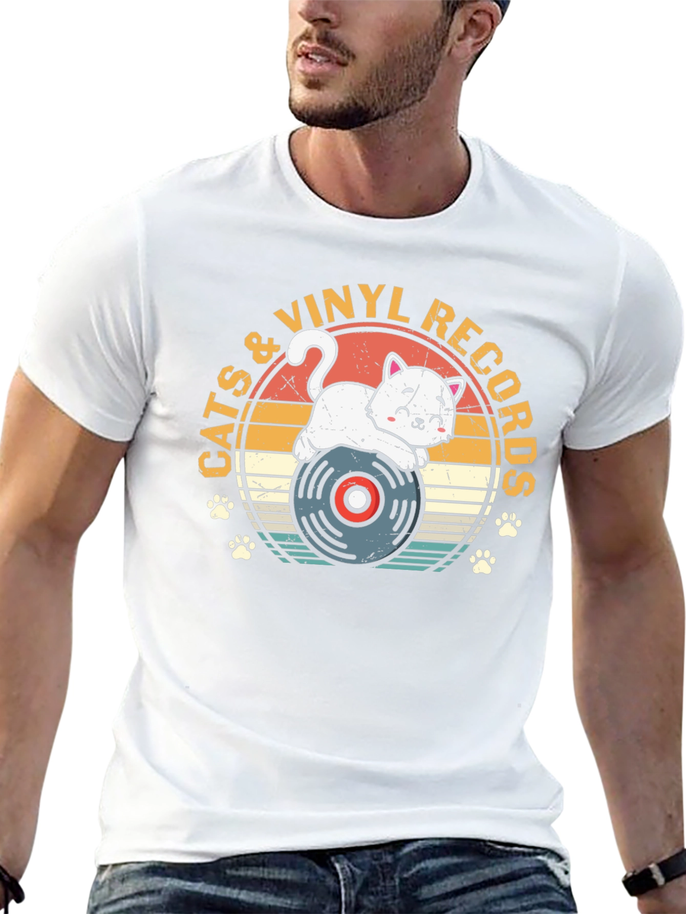 Cats & Vinyl Records Graphic T-Shirt