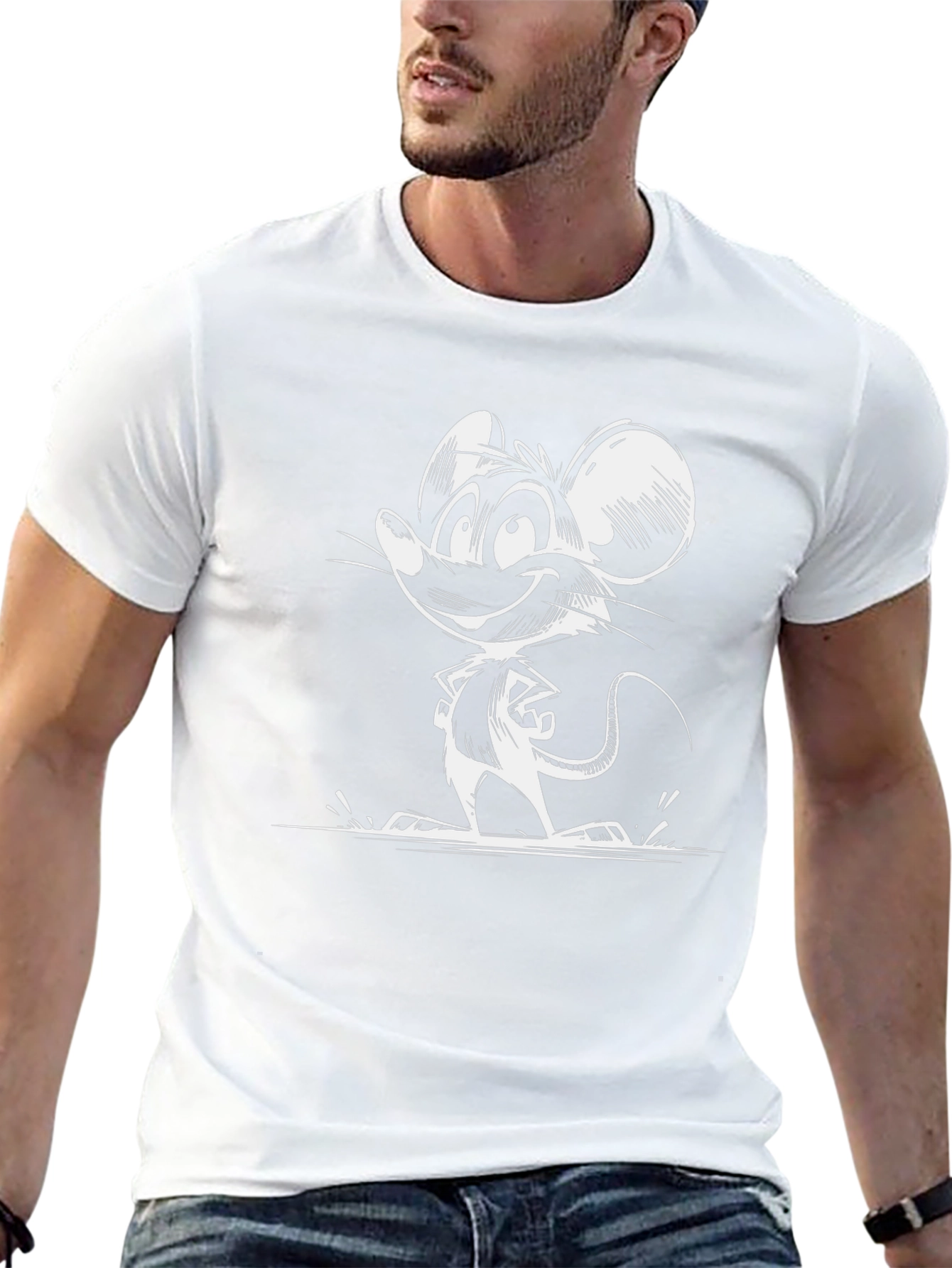 Cartoon Mouse Graphic Tee - Black Cotton T-Shirt