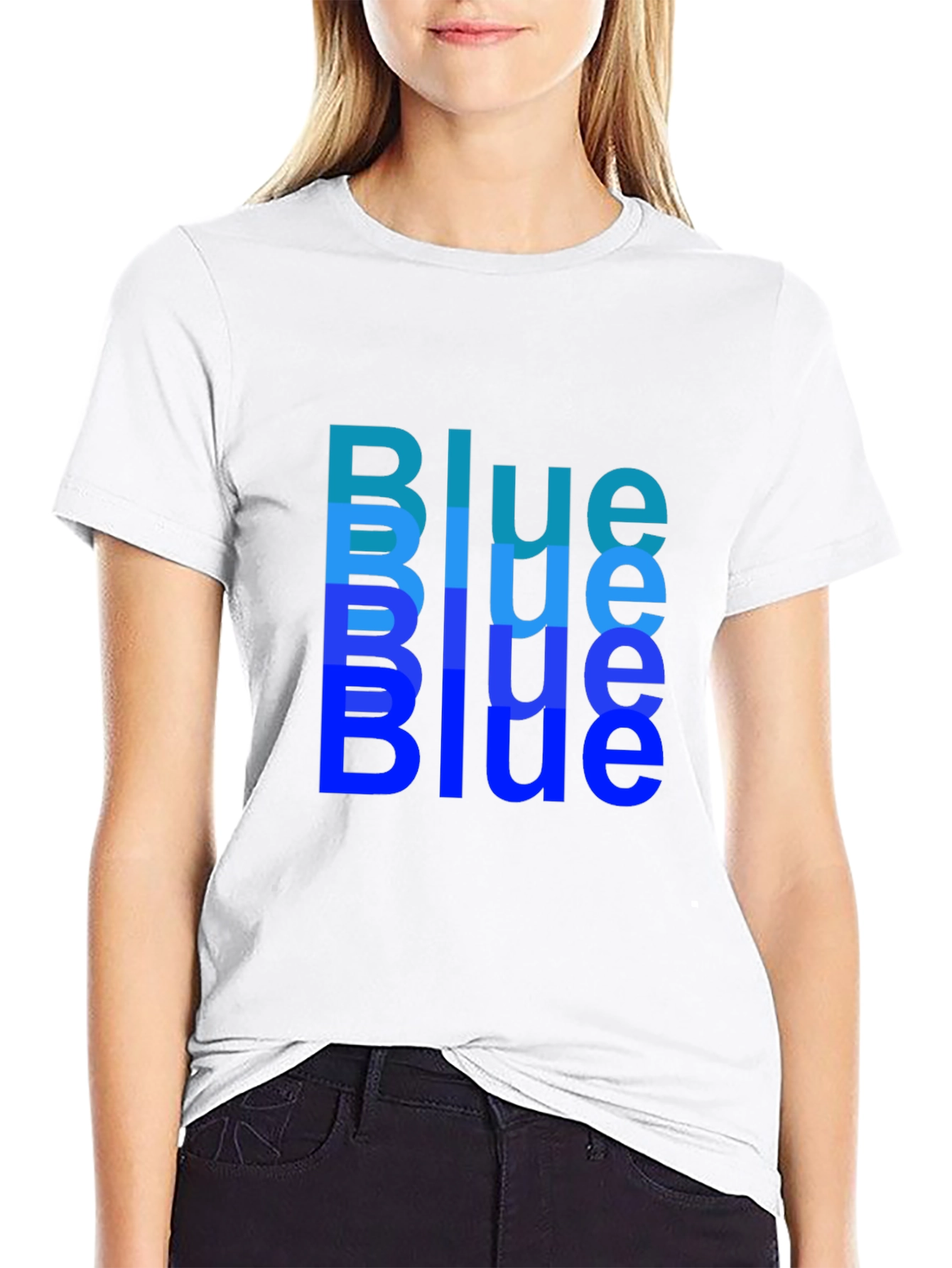 Trendy Blue Print Black T-Shirt